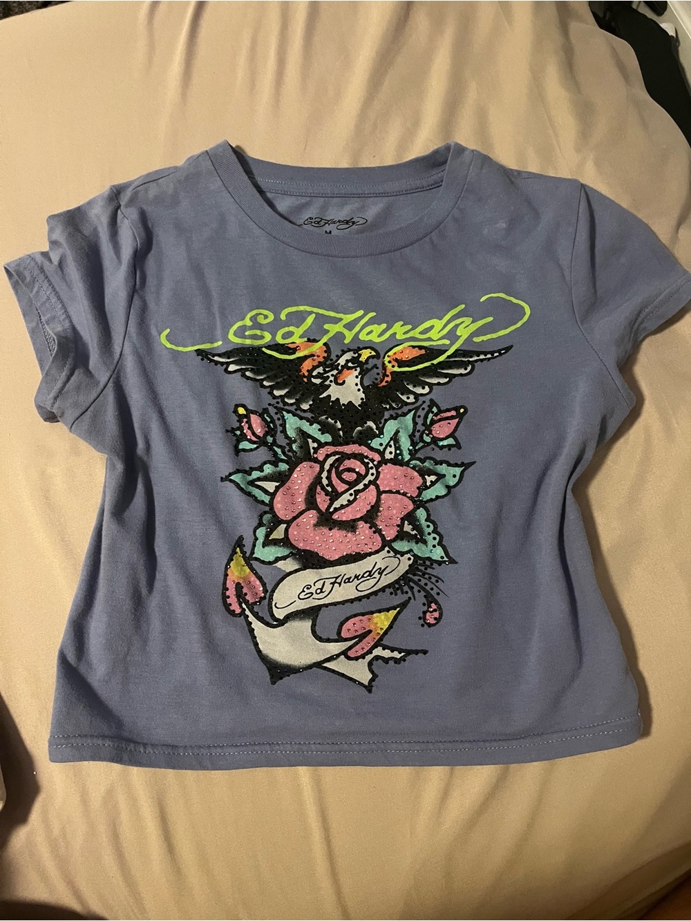 Ed Hardy Lavender Tattoo Rose Graphic Tee